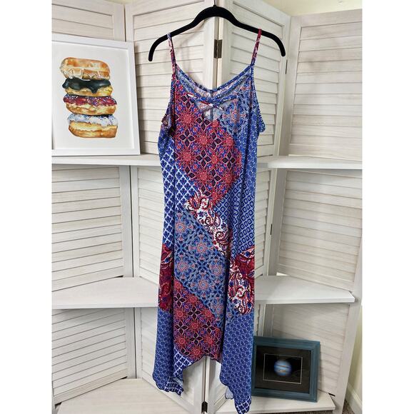 Nina Leonard Patchwork Handkerchief-Hem Midi Dress - Picture 5 of 8